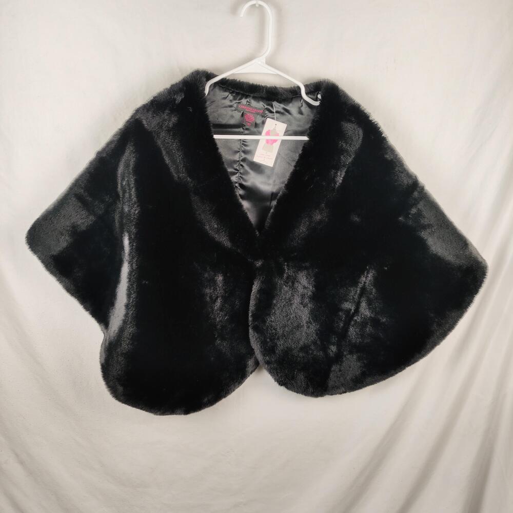 Christian Siriano New York Shawl Womens One Size Black Faux Fur Satin Wrap